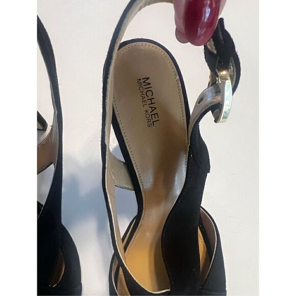 Michael by Michael Kors Women’s Size 10 Suede Peep Toe Slingback Heels Black - Picture 6 of 12